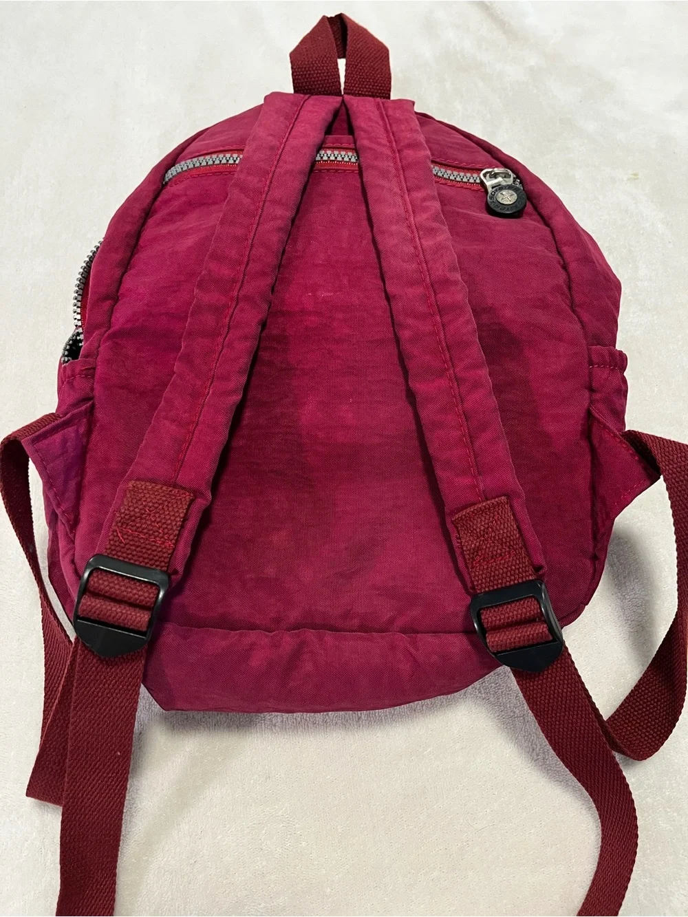 Soyater Burgundy Red Nylon Backpack Multi Pocket Silver Zippers